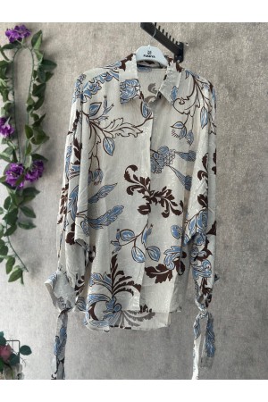 B-Saten kolları bağcıklı gömlek 