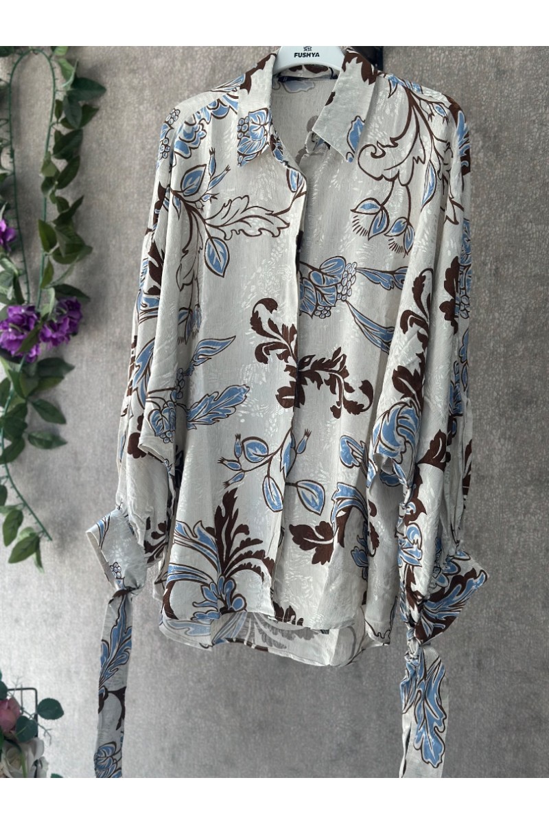 B-Saten kolları bağcıklı gömlek 