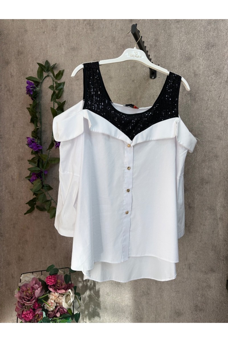 O-beyaz taşlı bir muz açık gömlek 