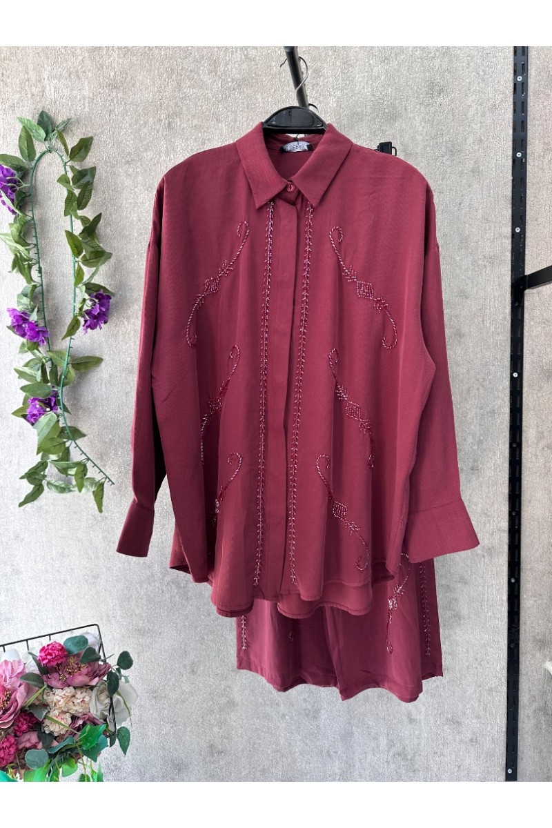 Bordo taşlı ikili takım 