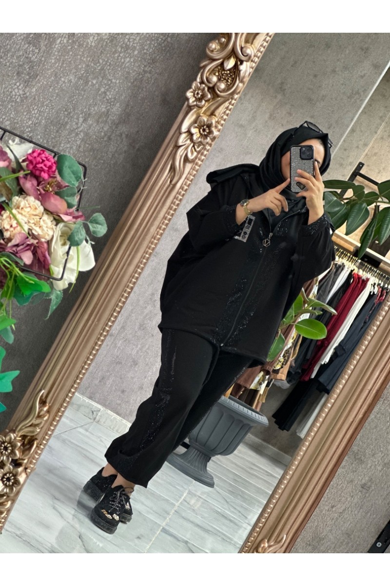 A-Taşlı giyçık kapşonlu takım 